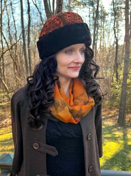 Handcrafted Suede Brown and Peach Embroidery Hat