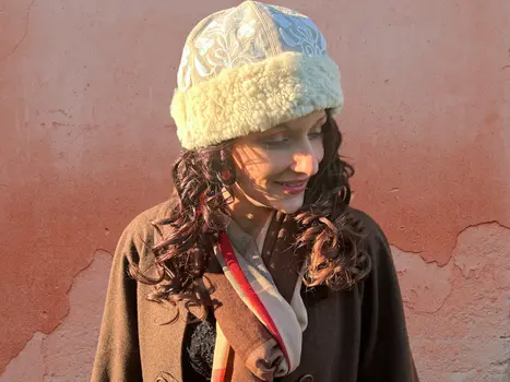 Handcrafted Suede Cream Embroidered Hat