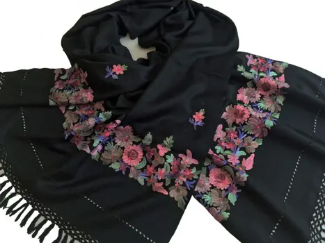 Black and Pink Embroidered Wrap