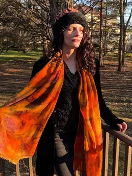 Handcrafted Black and Tangerine Suede Embroidered Hat