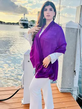 Purple Wool And Silk Solid Lightweight Scarf