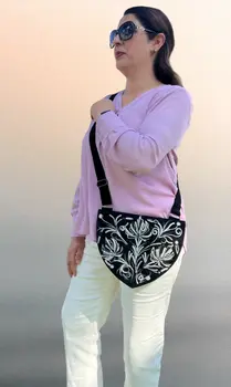 Handmade Suede Embroidered Heart Shaped Bag