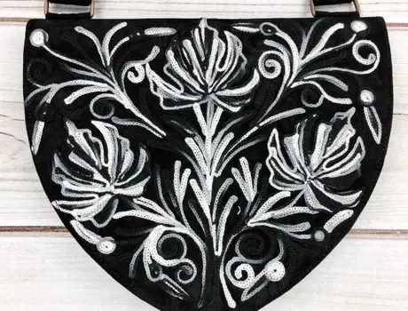Handmade Suede Embroidered Heart Shaped Bag