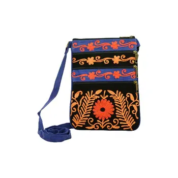 Suede Embroidered Tangerine and Blue Crossbody Bags