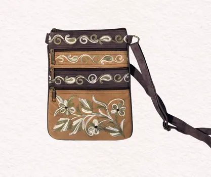 Suede Embroidered Five Zipper Cross-Body Bag