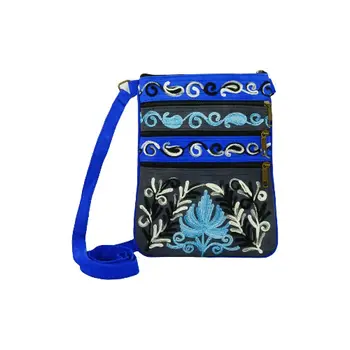 Suede Embroidered Five Zipper Cross-Body Bag