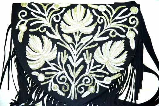 Handmade Suede Embroidered Heart Shaped Bag