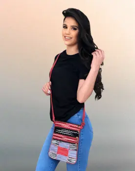 Red and Grey Suede Cross Body Bag