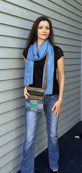 Handmade Blue and Green Suede Cross Body Bag