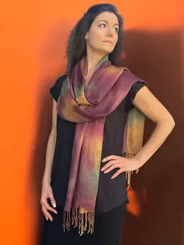 Burgundy Modal Silk Hand Painted Watercolor Scarf