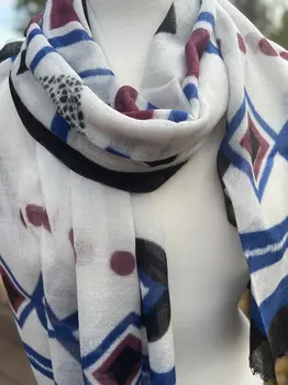 Blue Diamond Hand Painted Wool Print Scarf
