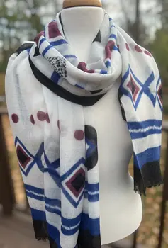 Blue Diamond Hand Painted Wool Print Scarf