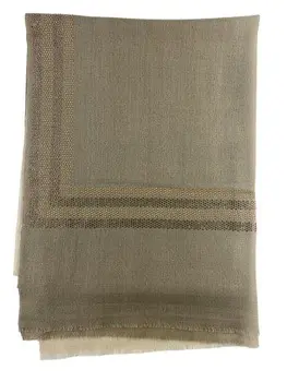 Beige and Ivory Beaded Wool and Silk Ombre Scarf / Wrap