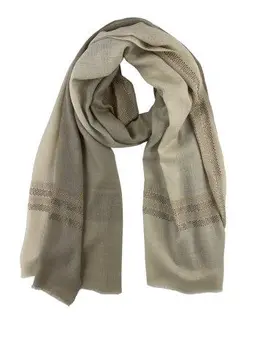 Beige and Ivory Beaded Wool and Silk Ombre Scarf / Wrap