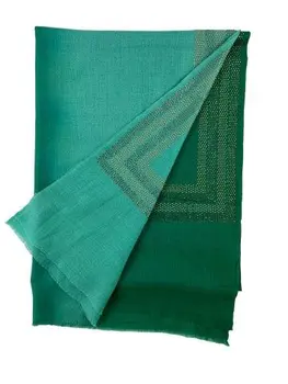 Mint Green Beaded Wool and Silk Ombre Scarf / Wrap