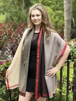 Brown Classic Plaid Herringbone Wool And Silk Scarf