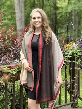 Brown Classic Plaid Herringbone Wool And Silk Scarf