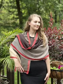 Brown Classic Plaid Herringbone Wool And Silk Scarf