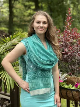 Green Hand Painted Wool And Silk Blend Scarf