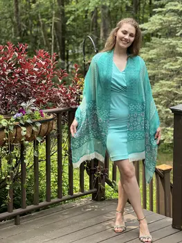 Green Hand Painted Wool And Silk Blend Scarf
