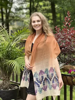 Hand Printed Rust Screen Print Scarf