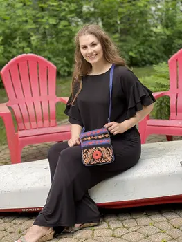Suede Embroidered Tangerine and Blue Crossbody Bags
