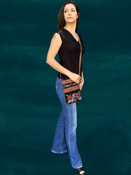 Black And Grey Suede Embroidered Cross-Body Bag