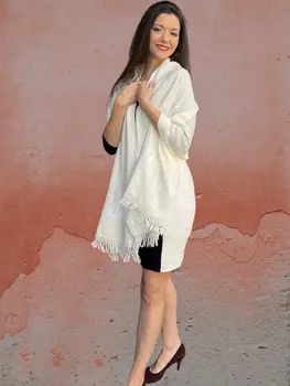 Ivory Embroidered Wool Wrap