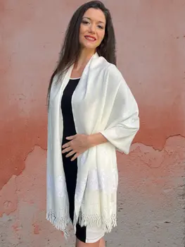 Ivory Embroidered Wool Wrap