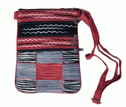 Red and Grey Suede Cross Body Bag