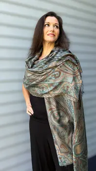 Teal and Gold Jamawar Pashmina Scarf