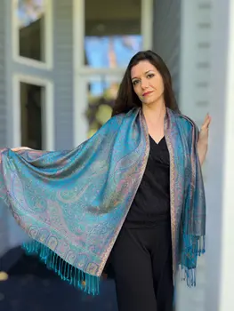 Turquoise jamawar pashmina scarf
