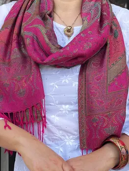 Fuschia Jamawar Pashmina Scarf