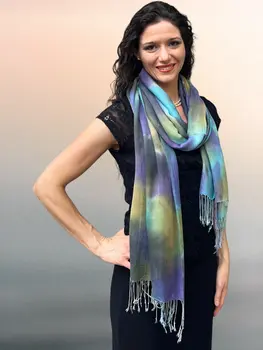 Blue Modal Silk Hand Painted Watercolor Scarf