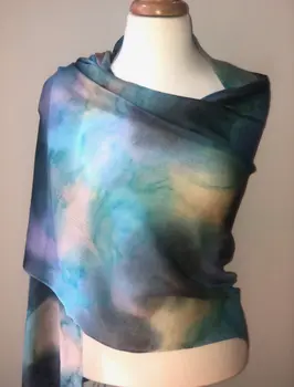 Blue Modal Silk Hand Painted Watercolor Scarf