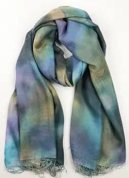 Blue Modal Silk Hand Painted Watercolor Scarf