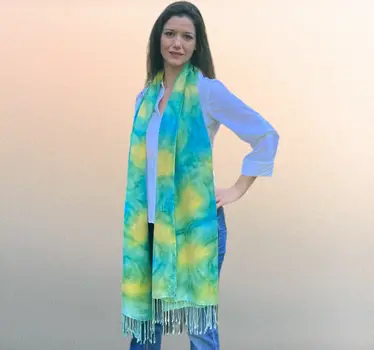 Lime Green Modal Silk Hand Painted Watercolor Scarf