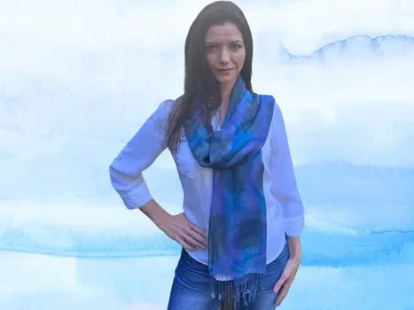 Royal Blue Modal Silk Hand Painted Watercolor Scarf