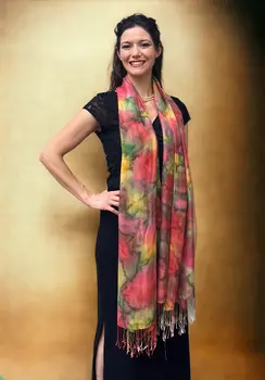 Orange Modal Silk Hand Painted Watercolor Scarf
