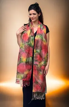 Orange Modal Silk Hand Painted Watercolor Scarf