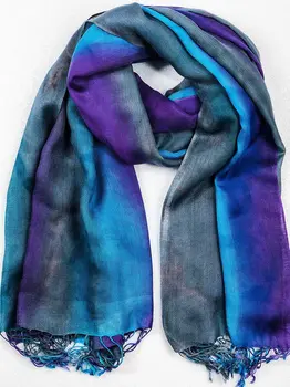 Blue Striped Modal Silk Hand Painted Watercolor Scarf