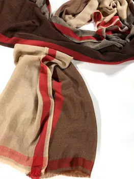 Brown Classic Plaid Herringbone Wool And Silk Scarf