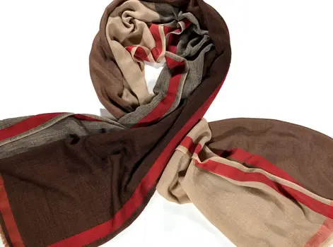 Brown Classic Plaid Herringbone Wool And Silk Scarf