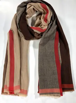 Brown Classic Plaid Herringbone Wool And Silk Scarf