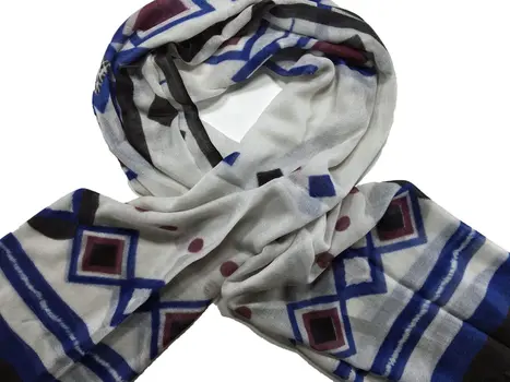 Blue Hand Painted Wool Print Scarf