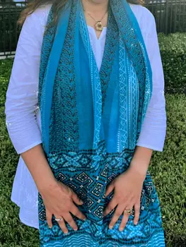 Turquoise Hand Painted Wool And Silk Blend Scarf