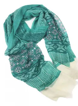 Green Hand Painted Wool And Silk Blend Scarf