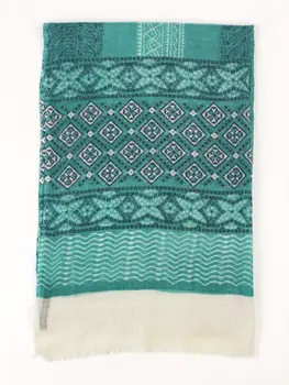 Green Hand Painted Wool And Silk Blend Scarf