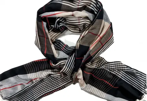 Hand Loomed Black Wool And Silk Check Scarf