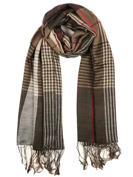 Hand loomed Brown Wool And Silk Check Scarf